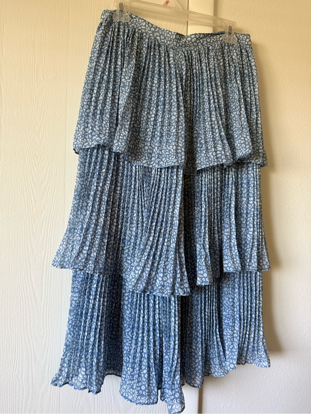 Blue Floral Pleated Tiered Midi Skirt | Size L |